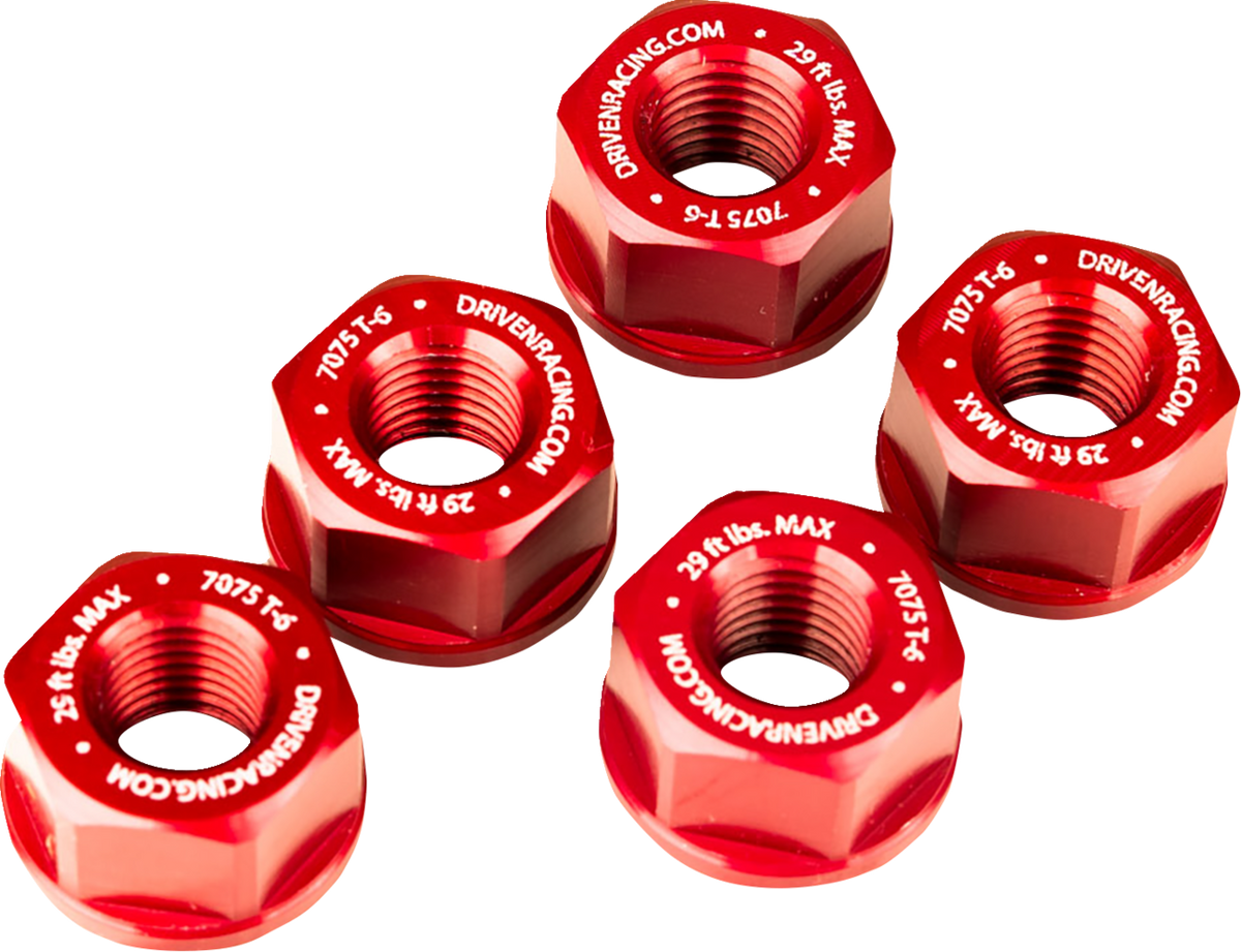Driven Racing - DSN5RD - Sprocket Nuts - 5-Bolt Hub - Red - M10 x 1.25
