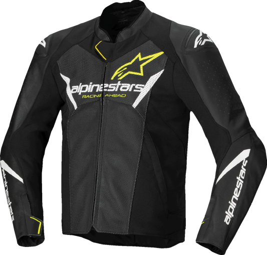 Alpinestars - Faster v3 Airflow Leather Jacket - Black/White/Yellow Fluo